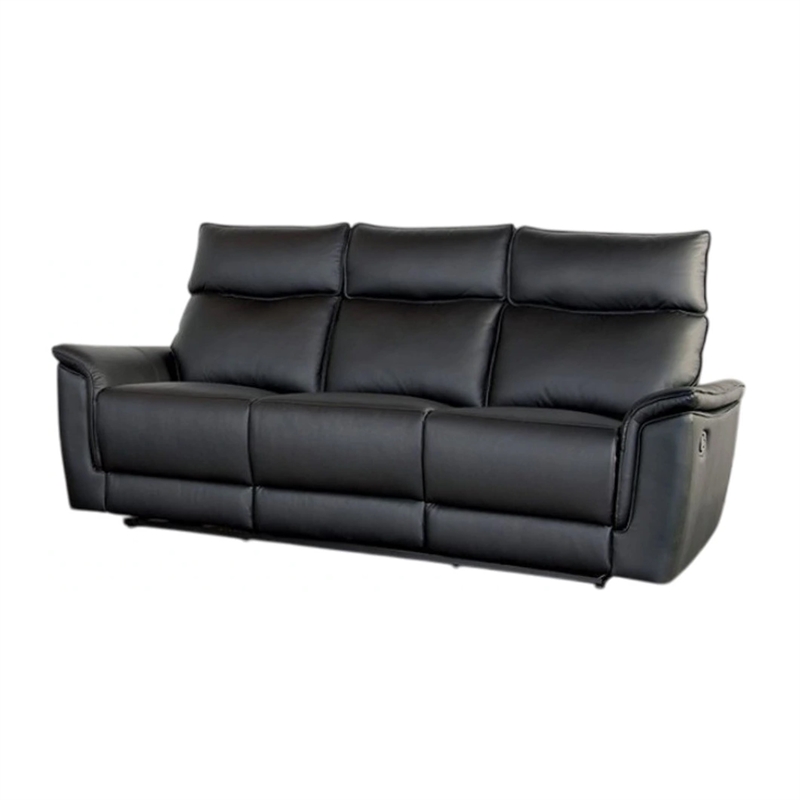 Benjara Lenne Sofa- Black Faux Leather- Manual Reclining Mechanism- 86 Inch