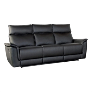 Benjara Lenne Sofa- Black Faux Leather- Manual Reclining Mechanism- 86 Inch