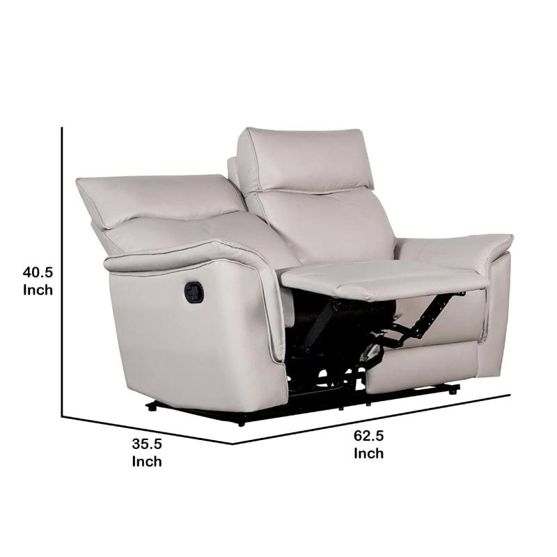 Benjara Lenne Loveseat- Taupe Gray Faux Leather- Manual Recliner- 63 Inch