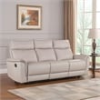 Benjara Lenne Sofa- Taupe Gray Faux Leather- Manual Reclining Mechanism- 86 Inch