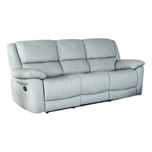 Benjara Larus Sofa- Manual Reclining Mechanism- Blue Faux Leather- 82 Inch