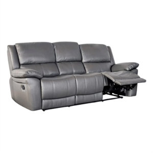 Benjara Larus Sofa- Manual Reclining Mechanism- Dark Gray Faux Leather- 82 Inch