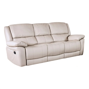 Benjara Larus Sofa- Manual Reclining Mechanism- Off White Faux Leather- 82 Inch