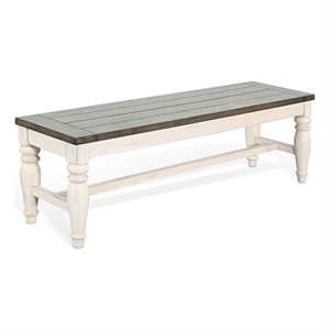Benjara Dean Dining Bench- 52&quot Brown Plank Seat- White Solid Wood