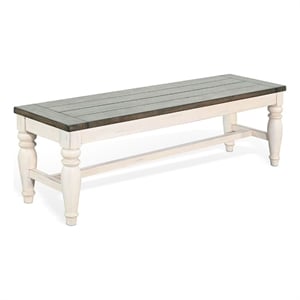Benjara Dean Dining Bench- 52&quot Brown Plank Seat- White Solid Wood