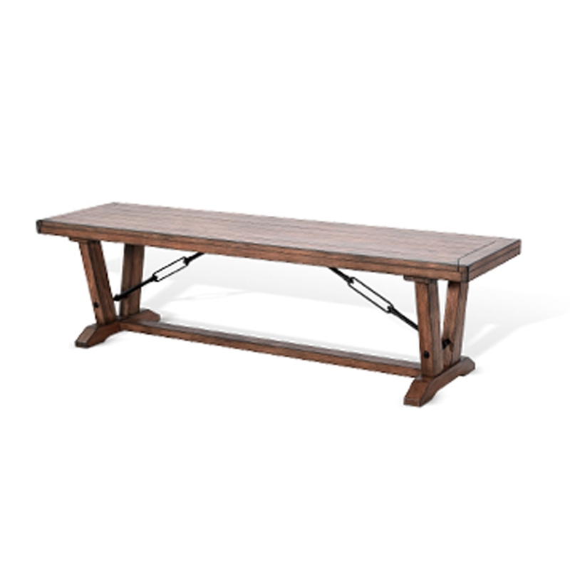 Benjara Yael Industrial Bench- Trestle Base- 70