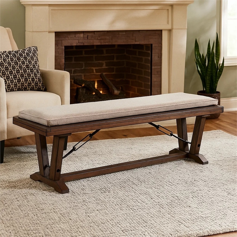 Benjara Yael Industrial Bench- Trestle Base- 70