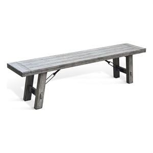 Benjara Zeka Industrial Bench- Plank Seat- 72&quot Rustic Gray Solid Wood