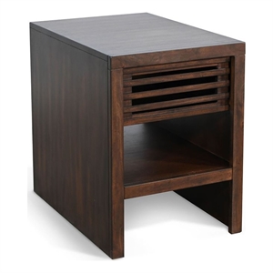 Benjara Nero Chair Side Table- Slatted Drawer Front- 26&quot Solid Wood Dark Brown