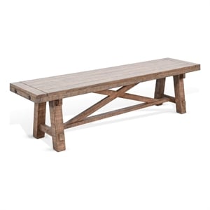 Benjara Industrial Dining Bench- Cross Brace Design Natural Brown Solid Wood