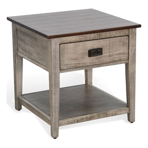 Benjara Camie Side End Table- 24&quot Top with 1 Drawer- Solid Wood Gray