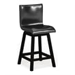 Benjara Leya 7pc Counter Table and Chair Set- Black Faux Leather- Solid Wood