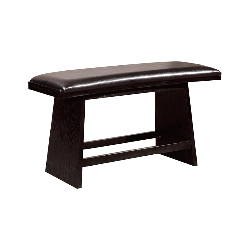 Benjara Leya 7pc Counter Table and Chair Set- Black Faux Leather- Solid Wood