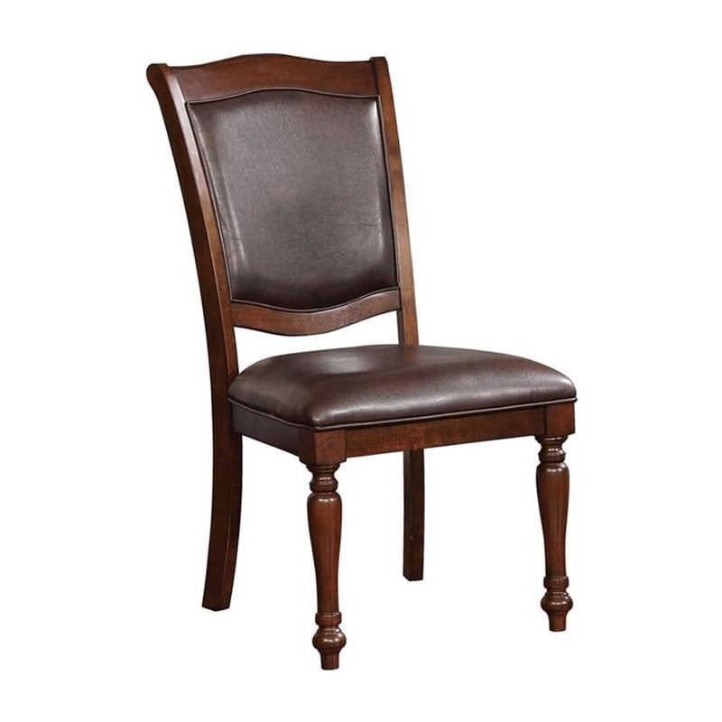 Benjara Veni 7pc Dining Table and Chair Set- Cherry Brown Wood- Faux Leather