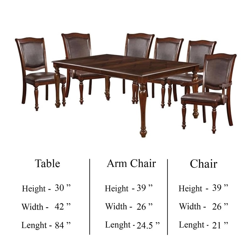 Benjara Veni 9pc Dining Table and Chair Set- Cherry Brown Wood- Faux Leather