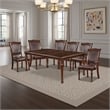 Benjara Veni 9pc Dining Table and Chair Set- Cherry Brown Wood- Faux Leather