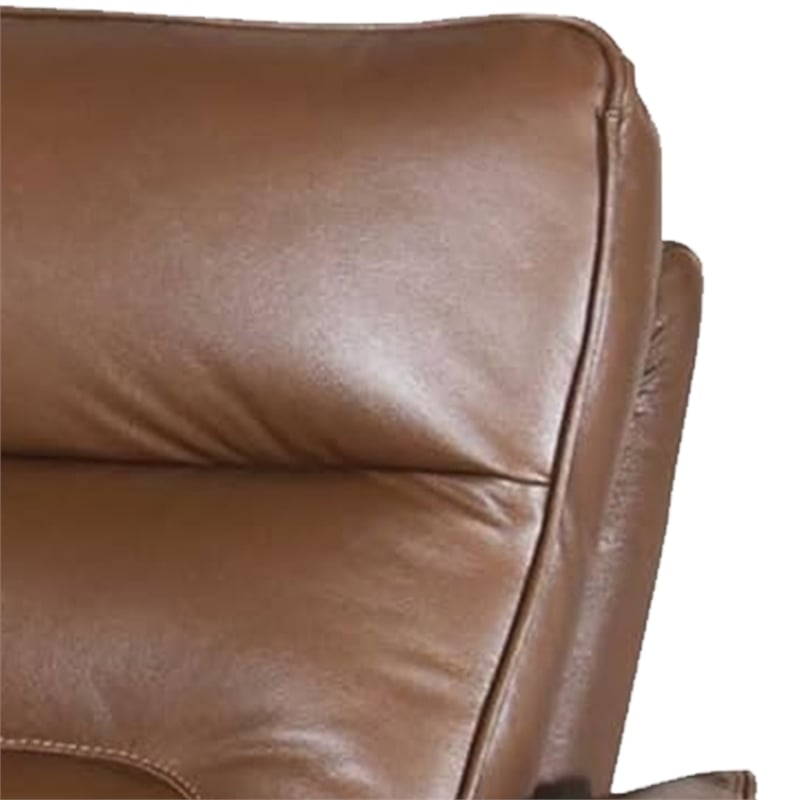 Benjara Teren Power Recliner Loveseat- 63 Inch- Brown Grain Leather- Cupholders