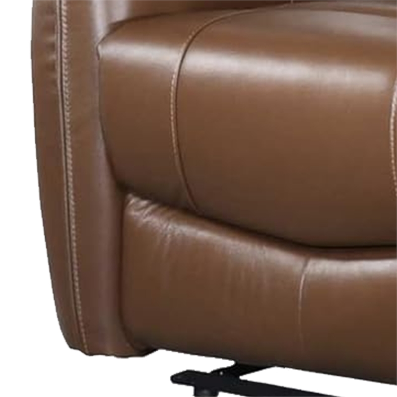 Benjara Teren Power Recliner Loveseat- 63 Inch- Brown Grain Leather- Cupholders