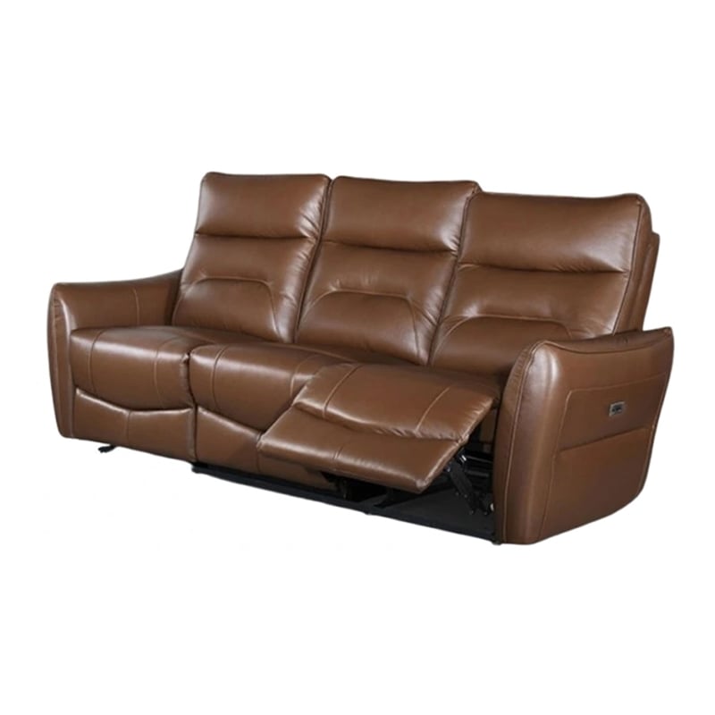 Benjara Teren Power Recliner Sofa- 86 Inch- Brown Grain Leather