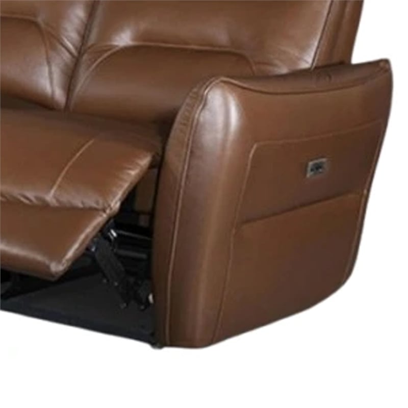 Benjara Teren Power Recliner Sofa- 86 Inch- Brown Grain Leather