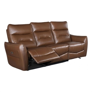 Benjara Teren Power Recliner Sofa- 86 Inch- Brown Grain Leather