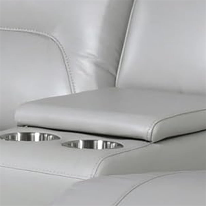 Benjara Teren Power Recliner Loveseat- 63 Inch- Gray Grain Leather- Cuphoders