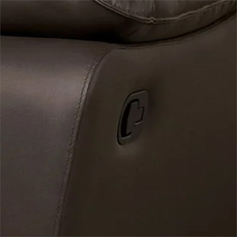 Benjara Ozy Manual Recliner Loveseat- 64 Inch- Contemporary Brown Grain Leather