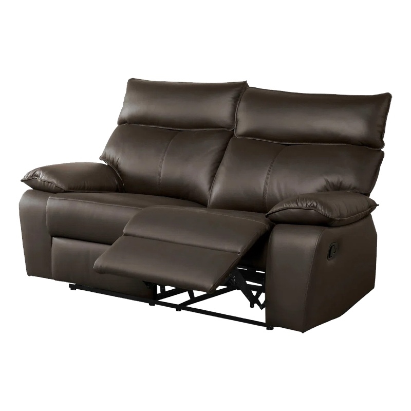 Benjara Ozy Manual Recliner Loveseat- 64 Inch- Contemporary Brown Grain Leather