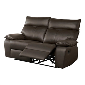 Benjara Ozy Manual Recliner Loveseat- 64 Inch- Contemporary Brown Grain Leather