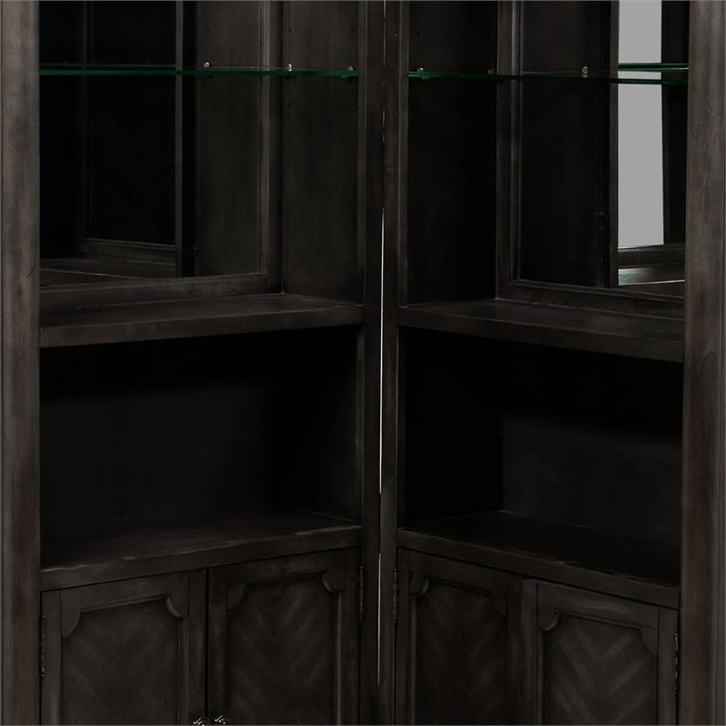 Benjara Wooden Bar Cabinet with Glass Shelves- Brown