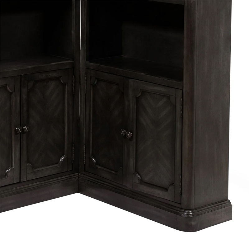Benjara Wooden Bar Cabinet with Glass Shelves- Brown