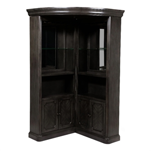 Benjara Wooden Bar Cabinet with Glass Shelves- Brown