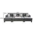 Benjara Wood and Fabric Sectional Set with Ottoman- Set of 5- Gray