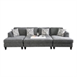 Benjara Wood and Fabric Sectional Set with Ottoman- Set of 5- Gray