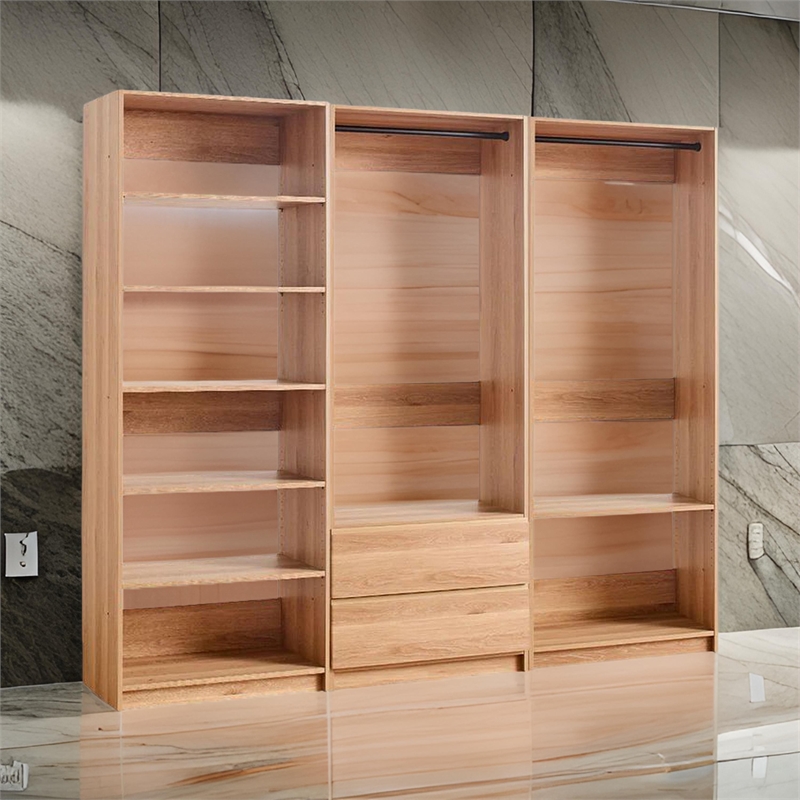 Benjara Dee Modular Closet System w/ 2 Clothing Racks - Brown