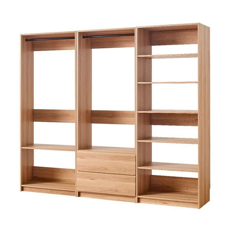 Benjara Dee Modular Closet System w/ 2 Clothing Racks - Brown