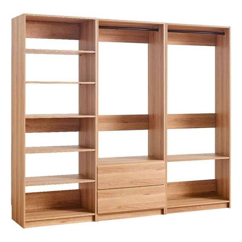 Benjara Dee Modular Closet System w/ 2 Clothing Racks - Brown