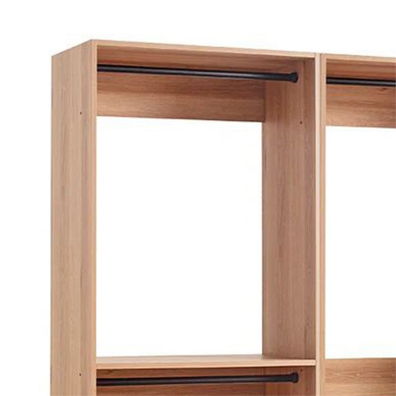 Benjara Dee Modular Closet System- 5 Floating Shelves- 2 Drawers- Oak Brown Wood