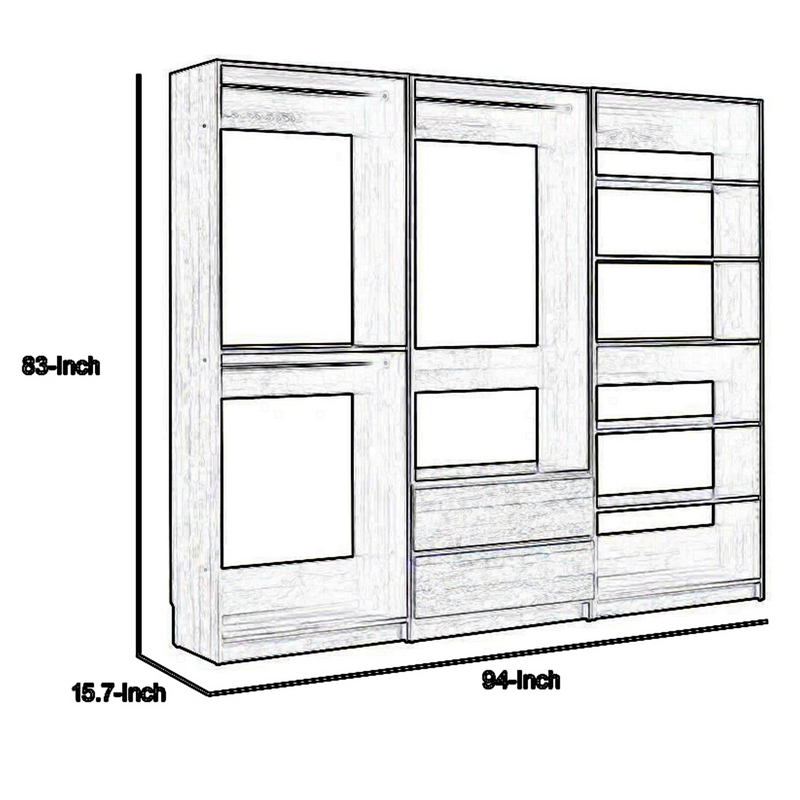 Benjara Dee Modular Closet System- 5 Floating Shelves- 2 Drawers- Oak Brown Wood