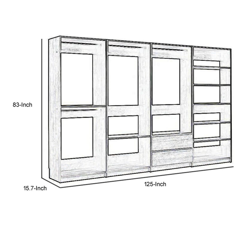 Benjara Dee Modular Freestanding Closet System- 4 Hanging Rods- 6 Shelves- Brown