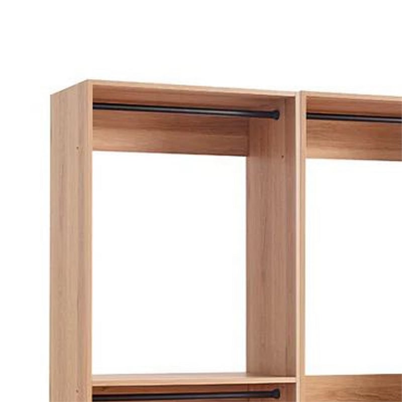 Benjara Dee Modular Freestanding Closet System- 4 Hanging Rods- 6 Shelves- Brown