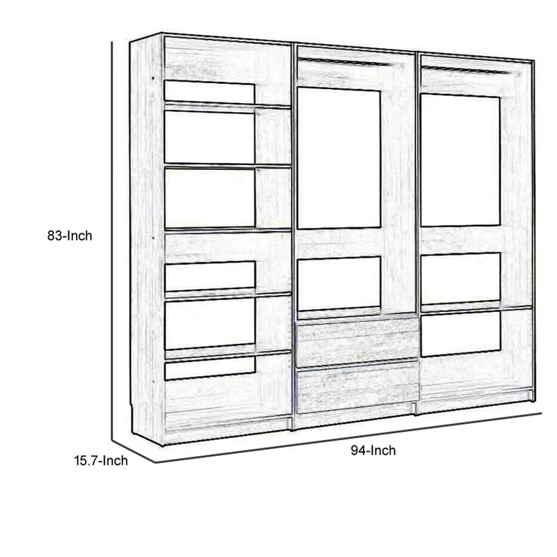 Benjara Dee Modular Closet System- 2 Clothing Racks- 6 Shelves- Dark Gray Wood
