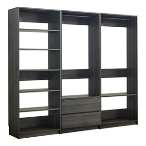 Benjara Dee Modular Closet System- 2 Clothing Racks- 6 Shelves- Dark Gray Wood