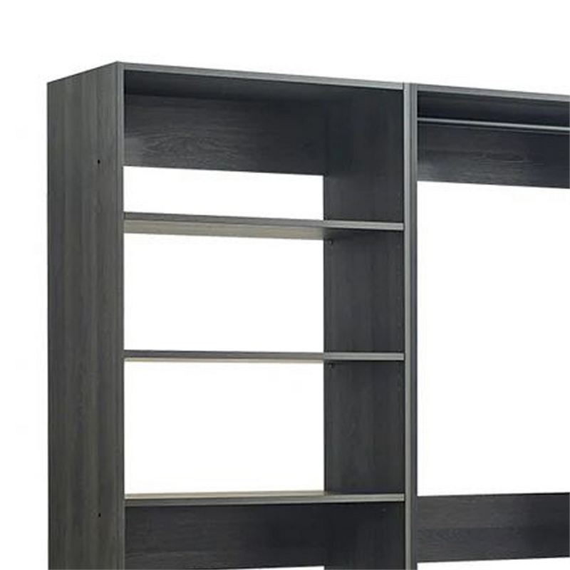 Benjara Dee Modular Closet System- 2 Clothing Racks- 6 Shelves- Dark Gray Wood