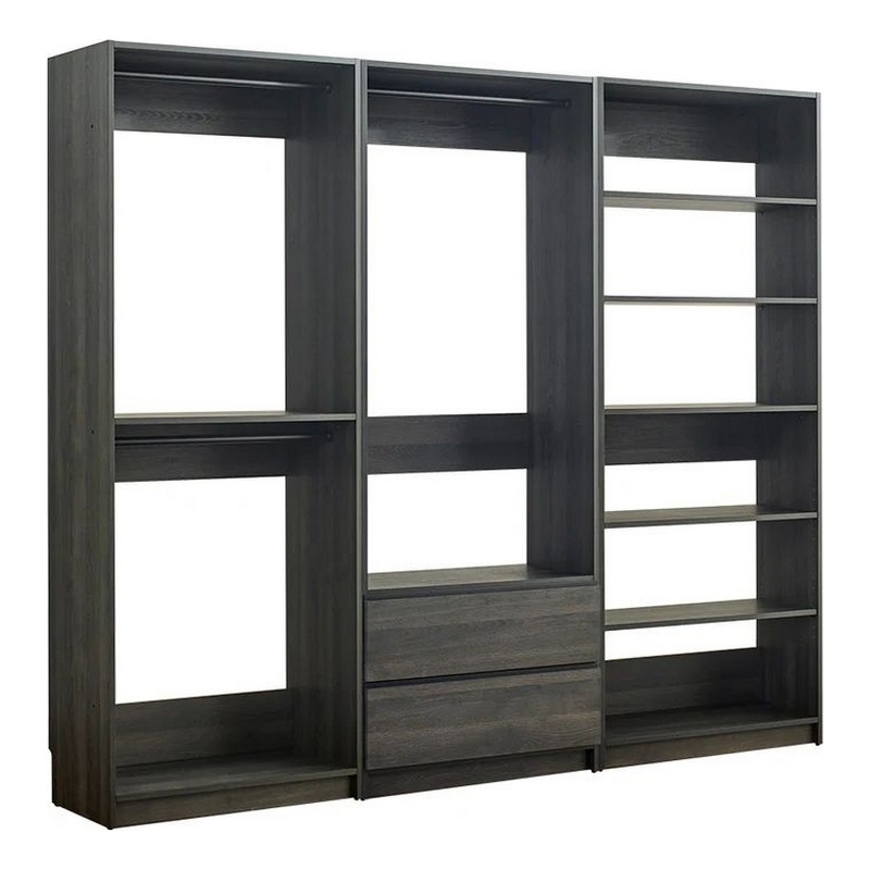 Benjara Dee Modular Closet System- 5 Floating Shelves- 2 Drawers- Black Wood