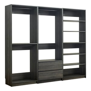 Benjara Dee Modular Closet System- 5 Floating Shelves- 2 Drawers- Black Wood