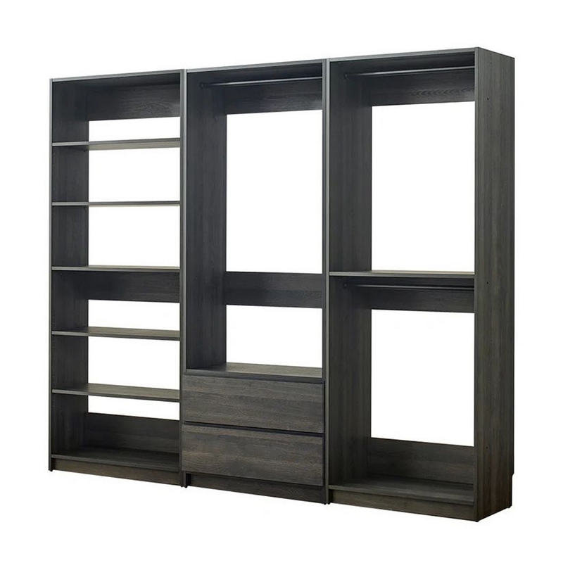 Benjara Dee Modular Closet System- 5 Floating Shelves- 2 Drawers- Black Wood