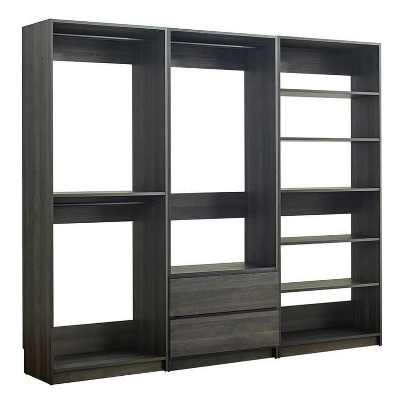 Benjara Dee Modular Closet System- 5 Floating Shelves- 2 Drawers- Black Wood