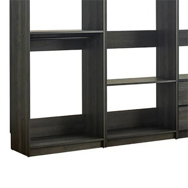 Benjara Dee Modular Freestanding Closet System- 4 Hanging Rods- 6 Shelves- Gray