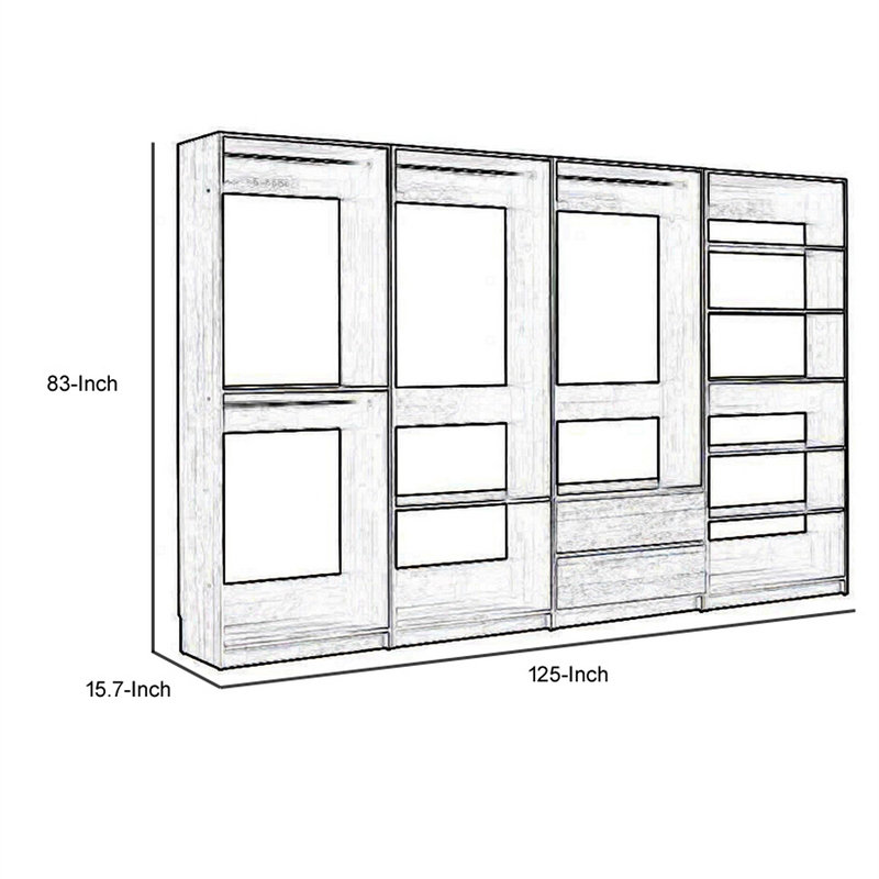 Benjara Dee Modular Freestanding Closet System- 4 Hanging Rods- 6 Shelves- Gray